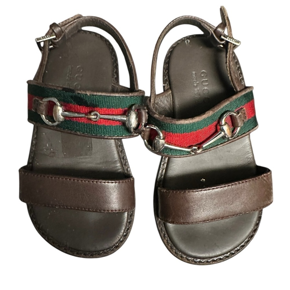 Gucci Brown and Red Sandals with Leather Straps